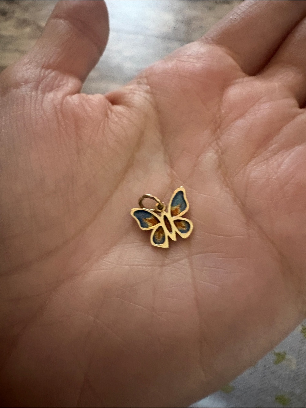 VINTAGE 14k Gold Butterfly Charm Pendant with Blue and Orange Enamel - Picture 3 of 4
